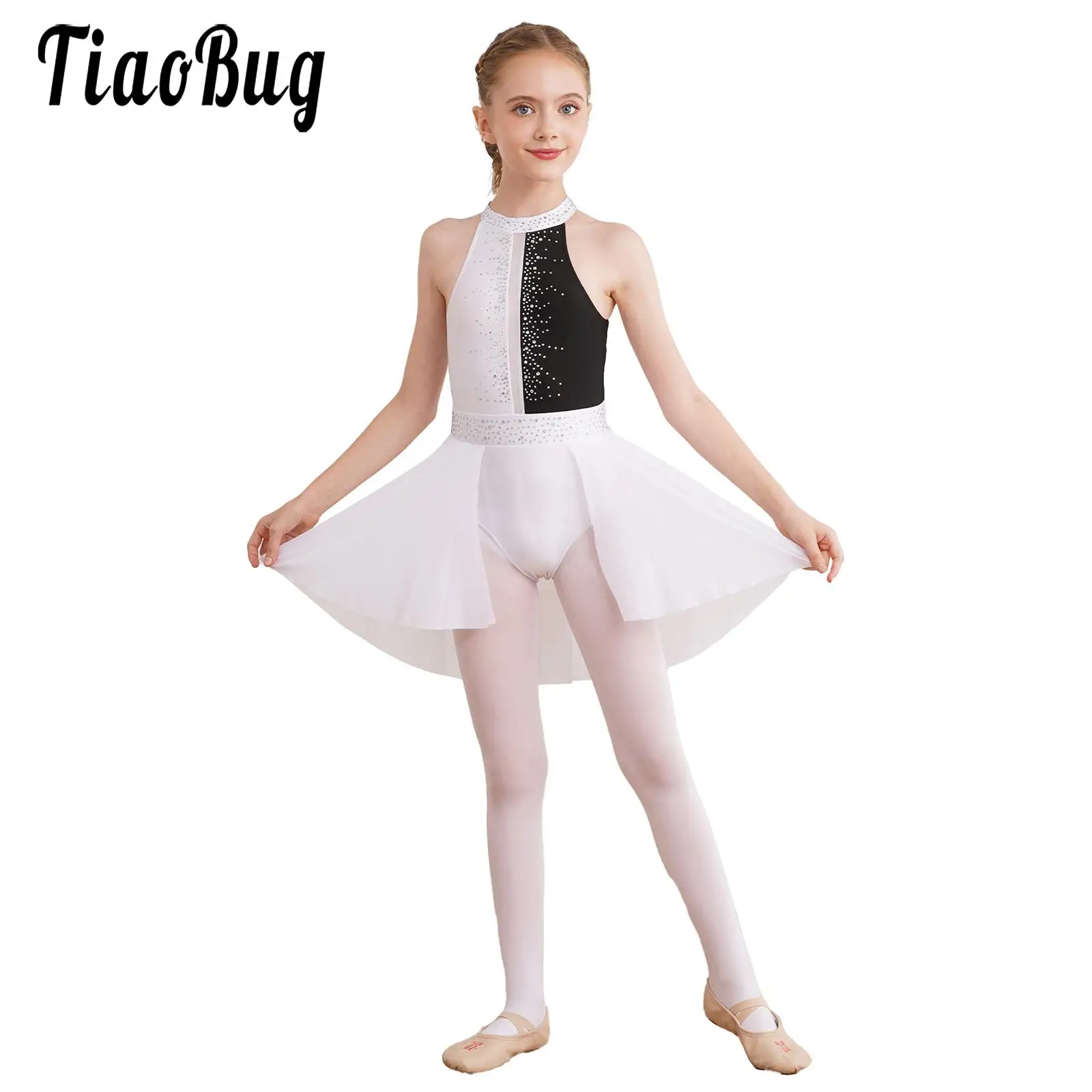 

Figure Skating Dress for Girls Sleeveless Leotards Gymnastics Ballet Mesh Tutu Dress Lyrical Dance Dresses Performance Costume