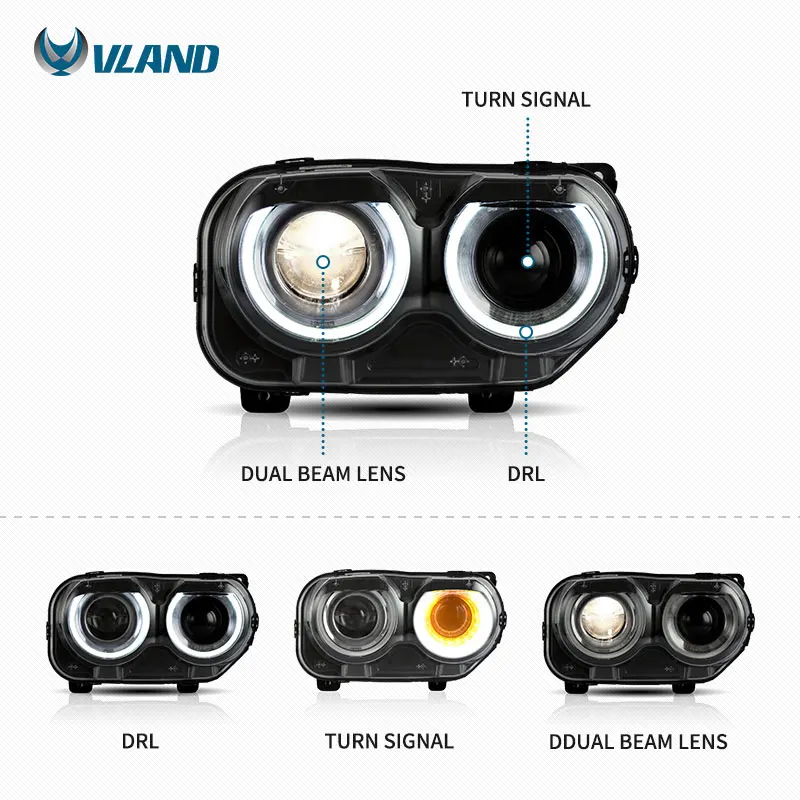 Suitable For Dodge Challenger SXT 15-24 LED Front Head Lamp Assembly, High Brightness Lighting Improves Night Driving Visibility