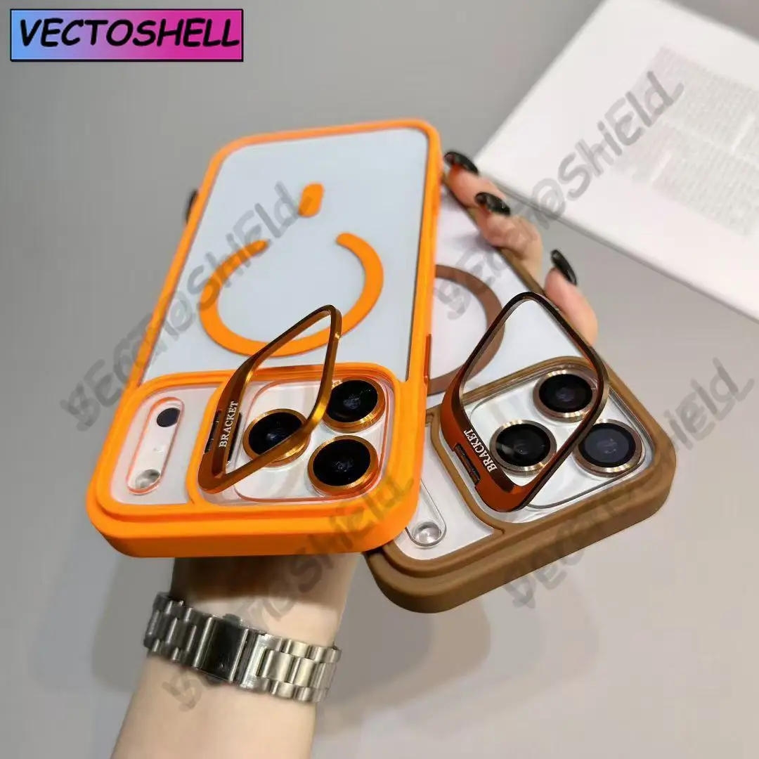 

Luxury Magnetic Shockproof Phone Case For iPhone 15 14 13 12 11 16 17 Pro Max Plus 16E Funda Stand Glass Lens Protection Cover