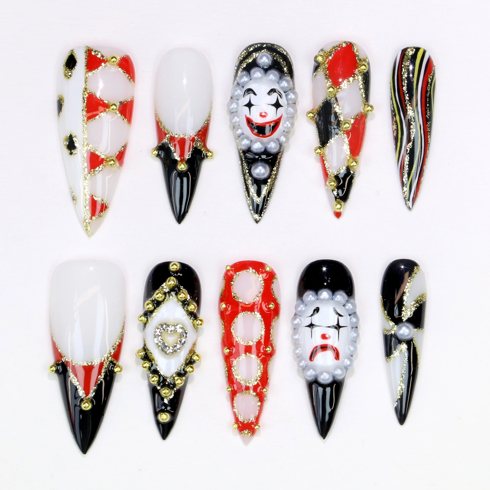 10Pcs 3Dl handmade Ghost Manicure Press On Nails, Acrylic Fake Handpainted Custom Design All Saints' Day Adhesive Nail File Set