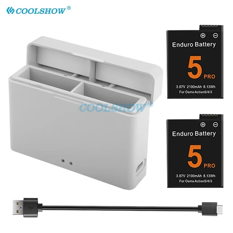 2100mah Battery For Osmo Action 5 Pro Battery Charger Sports Camera Accessories For DJI OSMO Action 3 / 4 / 5Pro Batteries Box