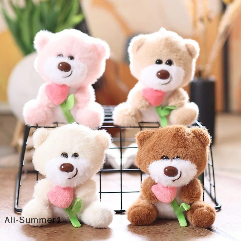 【E】Uroczy breloczek pluszowy z misiem i tulipanem, kreskówkowa maskotka, śliczny pluszowy brelok do kluczy, zawieszka do plecaka, prezent na urodziny i Boże Narodzenie