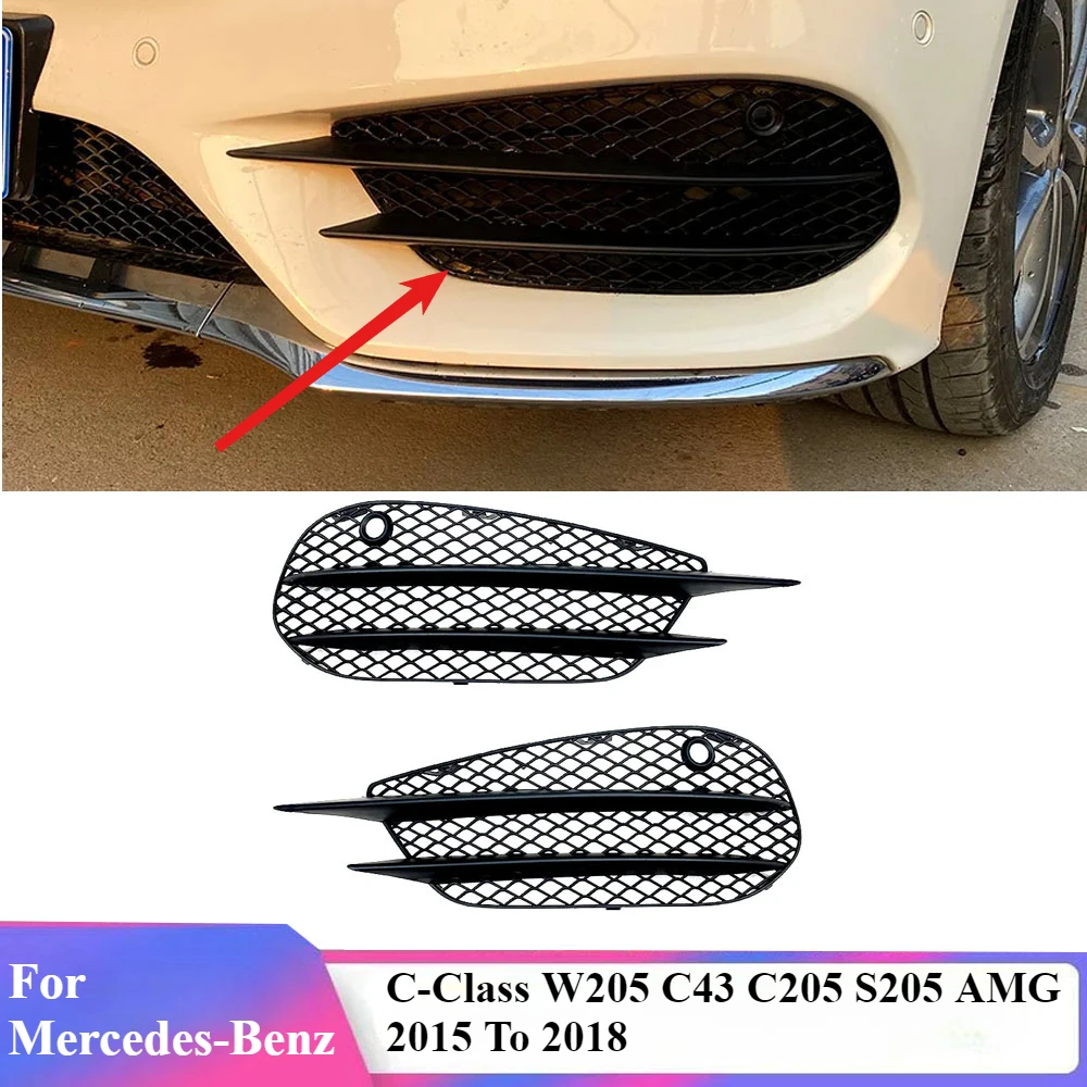 

For Mercedes-Benz C-Class W205 C43 C205 S205 AMG 2015 To 2018 Line Car Front Bumper Fog Light Lamp Grille Cover By ABS