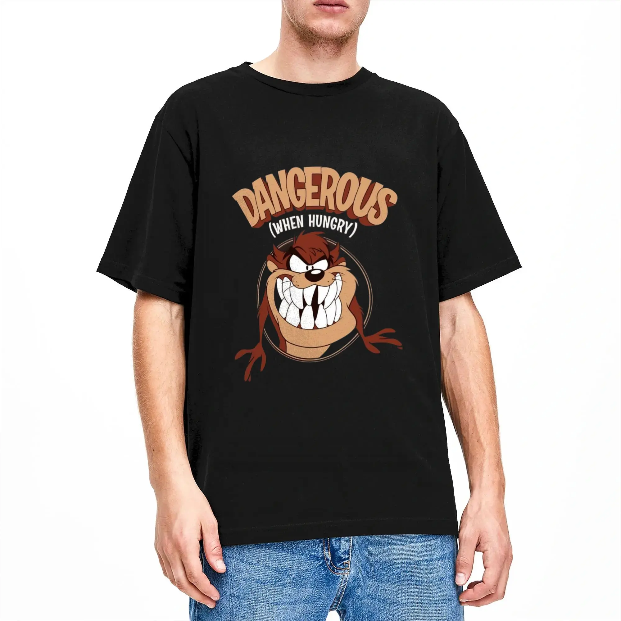 Spaces Jams Tazs T-Shirt für Herren, Rundhalsausschnitt, kurze Ärmel, Kleidung, Dangerous when Hungry, Baumwolle, Sommeroberteile