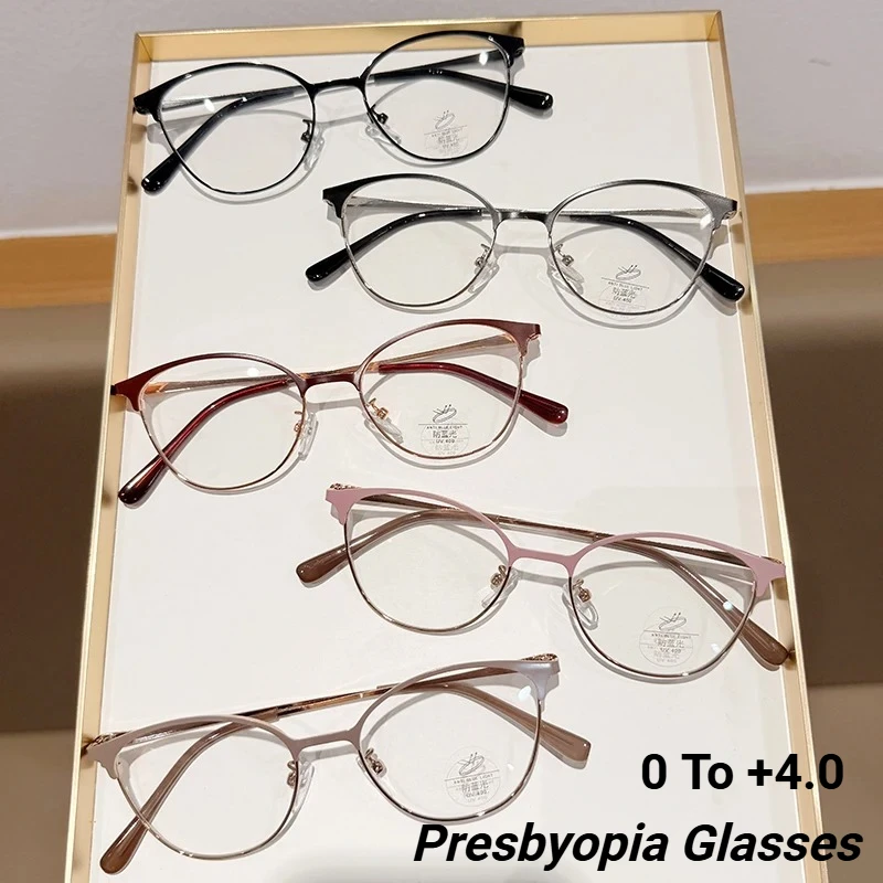 

Premium Cat-Eye Anti-Blue Light Reading Glasses Fashionable Gold-rimmed Presbyopia Glasses with Plus Diopters 0 To +4.0