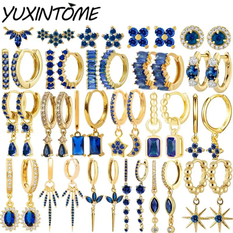 

Серьги-кольца из стерлингового серебра 925 пробы, загадочная синяя серия, маленькие серьги-кольца для женщин, серьги из золота 24 карата, трендовые ювелирные изделия, аксессуары для ушей