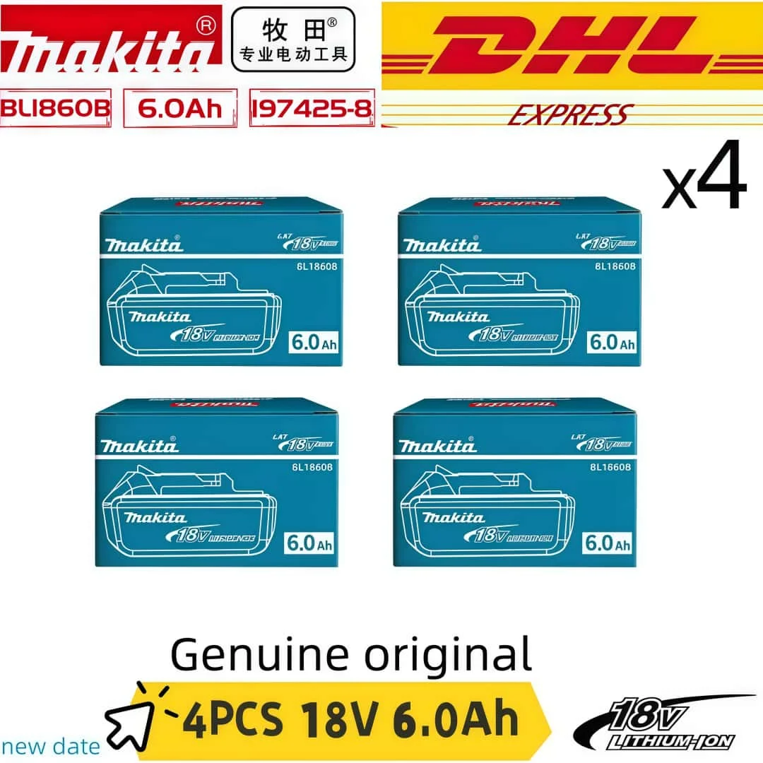 100% Genuine Makita Battery BL1860B 18V 6Ah Tool Lithium Battery Suitable for Makita DTW700 DDF487 DTD173 DGA404 HR140D DJV182