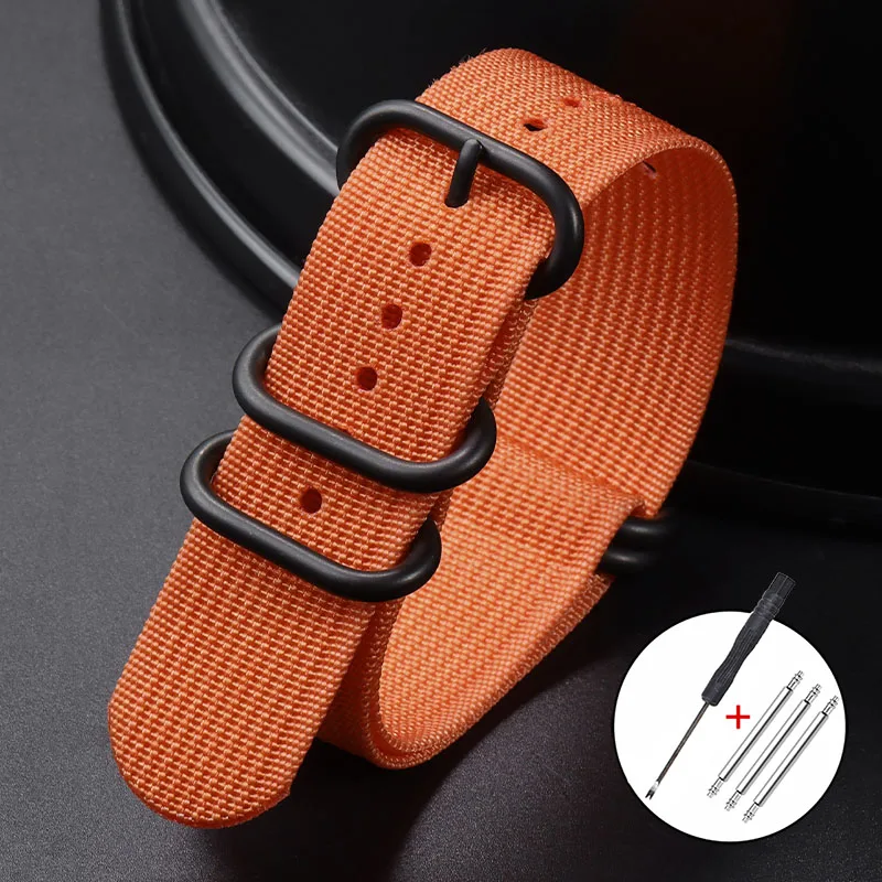 Geripptes Nylon-Uhrenarmband, Nylon-Uhrenarmband, 18 mm, 20 mm, 22 mm, 24 mm, Armband für Seiko Military Loop-Uhrenarmband, schwarze Schnallenarmbänder
