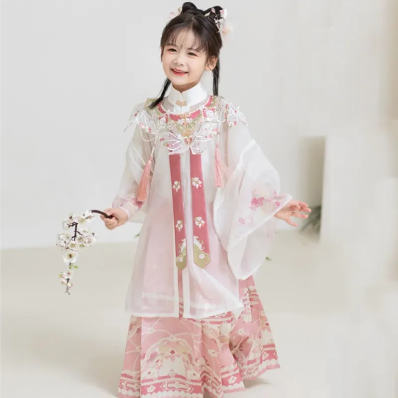 Girls' Chinese Hanfu Dress Set Imitation of Chinese Ming Dynasty Girls' Casual Hanfu Dress Set