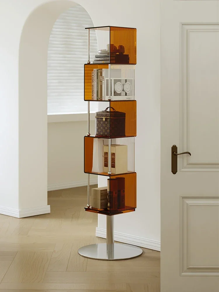 A Modern minimalist acrylic rotating bookcase floor rack display locker