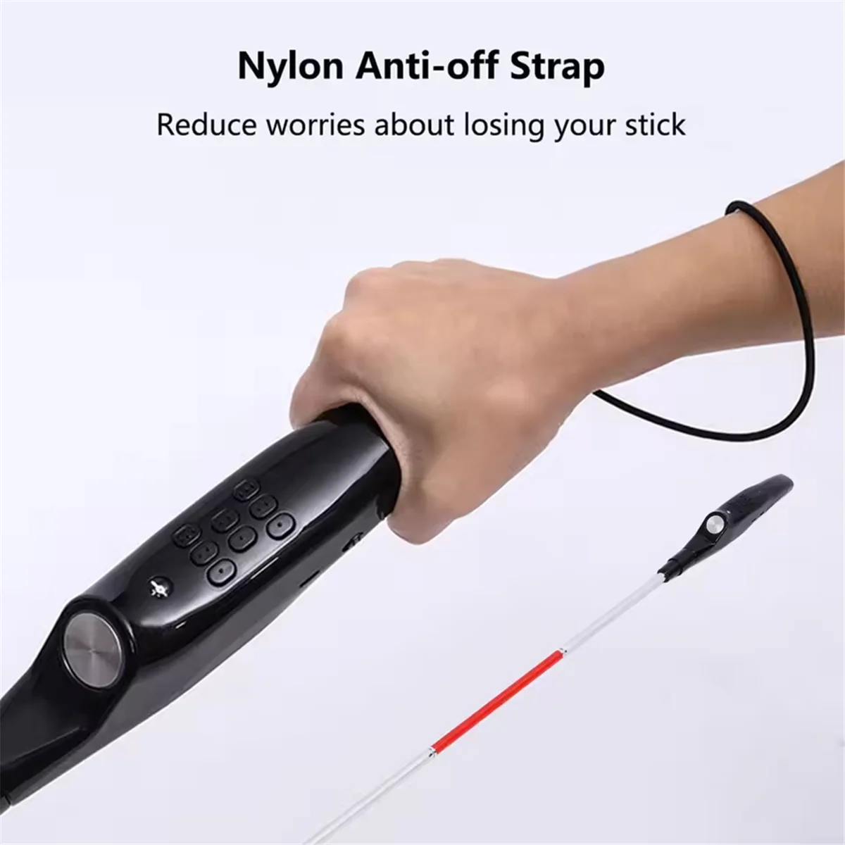 

AA98 Folding Guide Cane with Red Reflective Electronic Voice Obstacle Avoidance Blind Cane for Blind People English Version