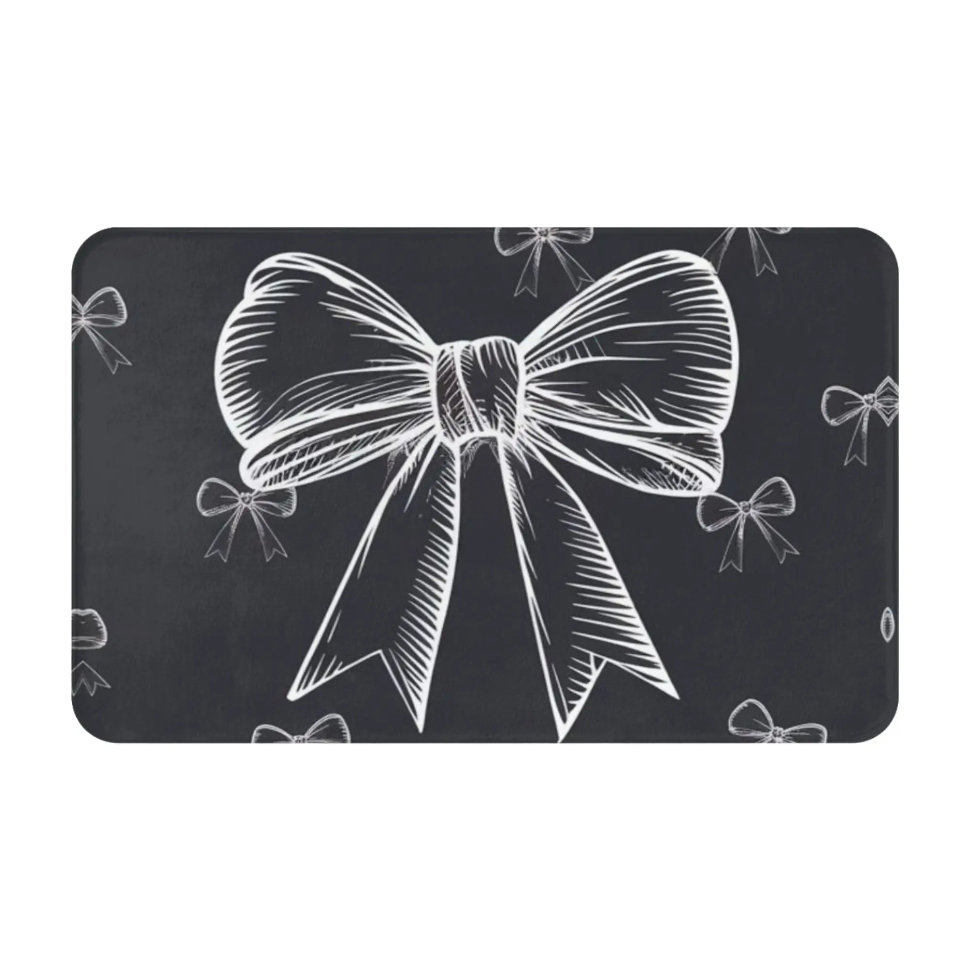 Grey White Bow Ribbon Repeat Pattern Anti-Slip Mat Kitchen  Entrance Doormat Home Decoration