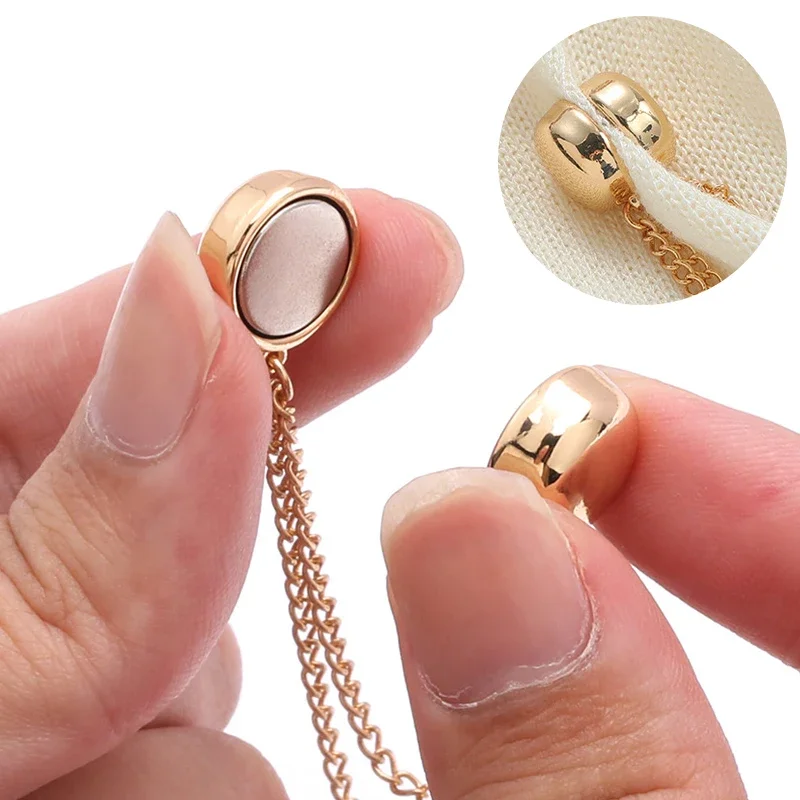 1PC Exquisite Chain Brooch Buckle Magnetic Clothing Clips Nail Free Clothes Scarf Trouser Legs Cuff Buckle Buttons Sewing Supply