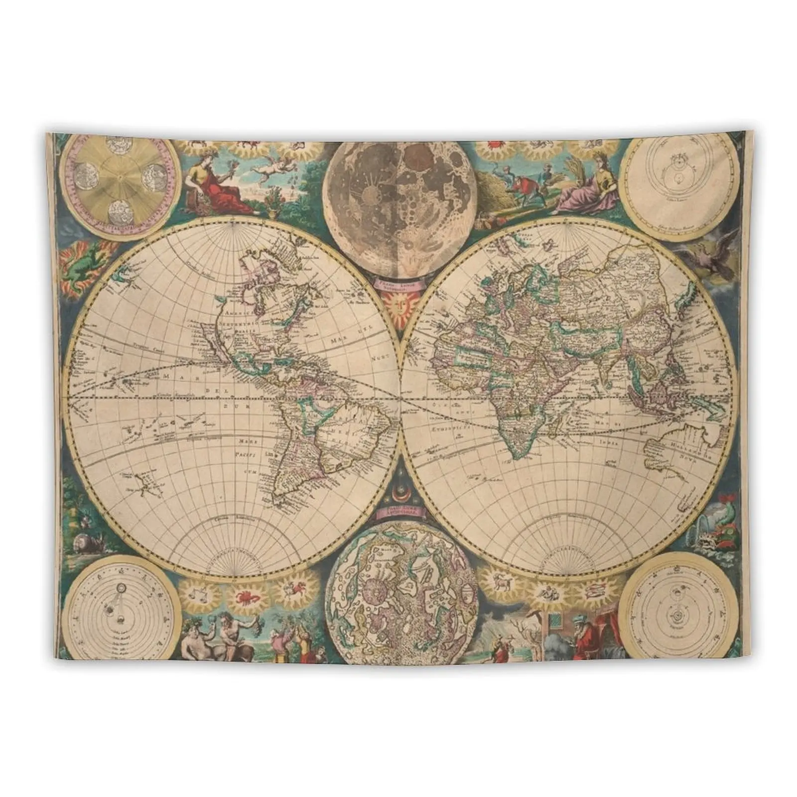 

Vintage Map of The World (1672) 2 Tapestry Bedroom Deco Aesthetic Room Decorations Aesthetic Room Decors Tapestry