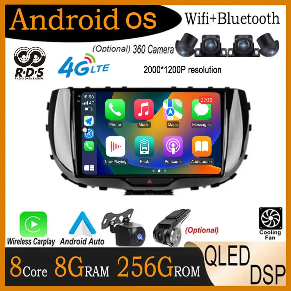 

9 Inch QLED Screen Android 14 For Kia Soul SK3 2019 2020 Car Video Player Navigation GPS 4G Lte Wifi BT Radio Multimedia