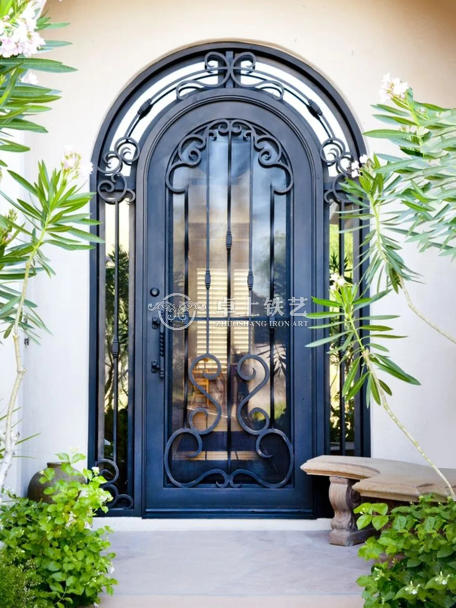 

French luxury villa wrought iron entrance door arc dome single door entrance door glass door outdoor household anti-theft