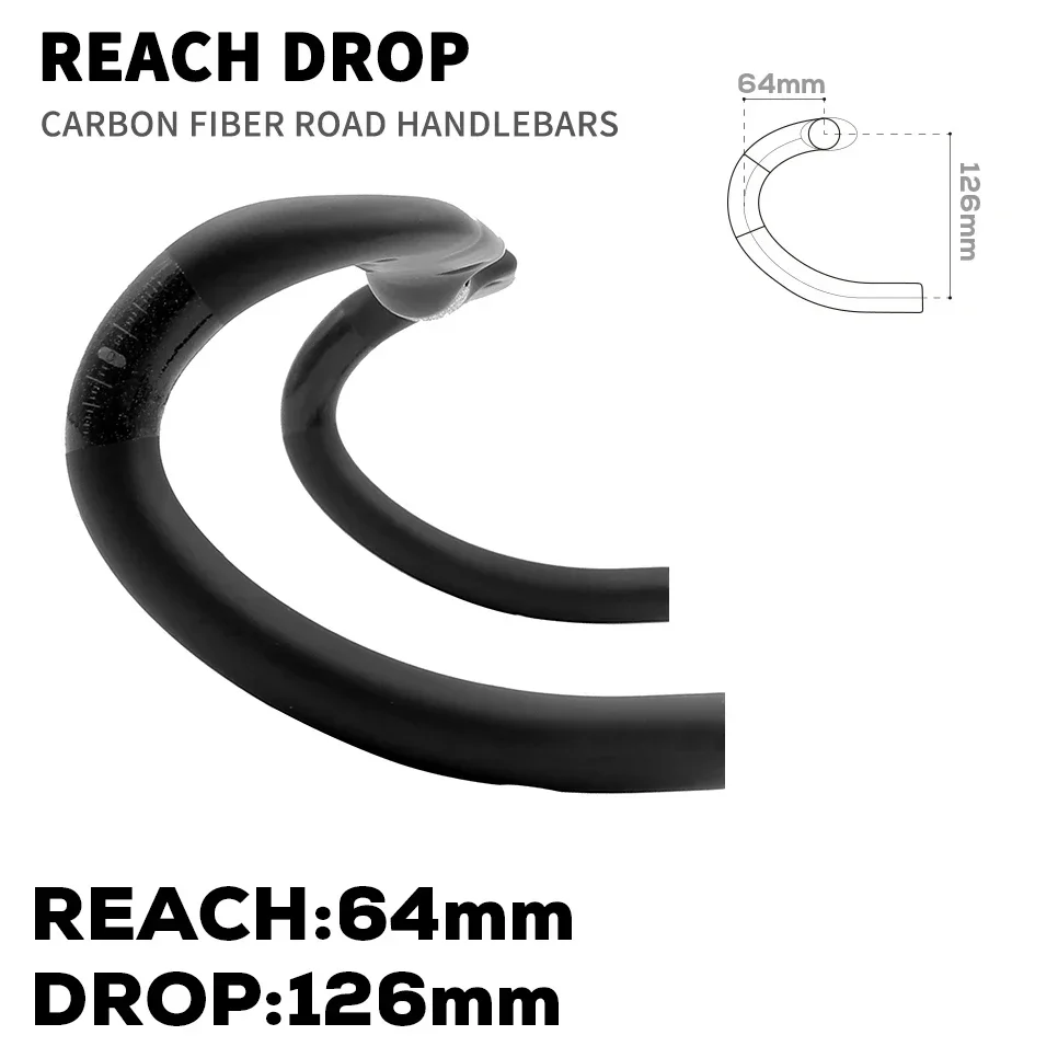 T1000 Carbon Fiber Road Handlebar 31.8mm Clamp 64mm Reach 126mm