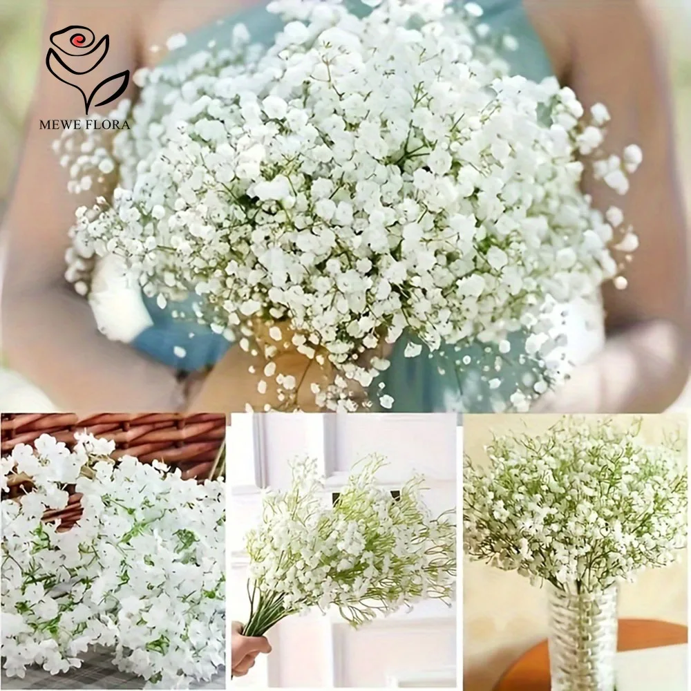 30pcs Artificial White Babys Breath Flowers Real Touch Faux Gypsophila Bouquet for Wedding Floral Arrangement Party Home Decor