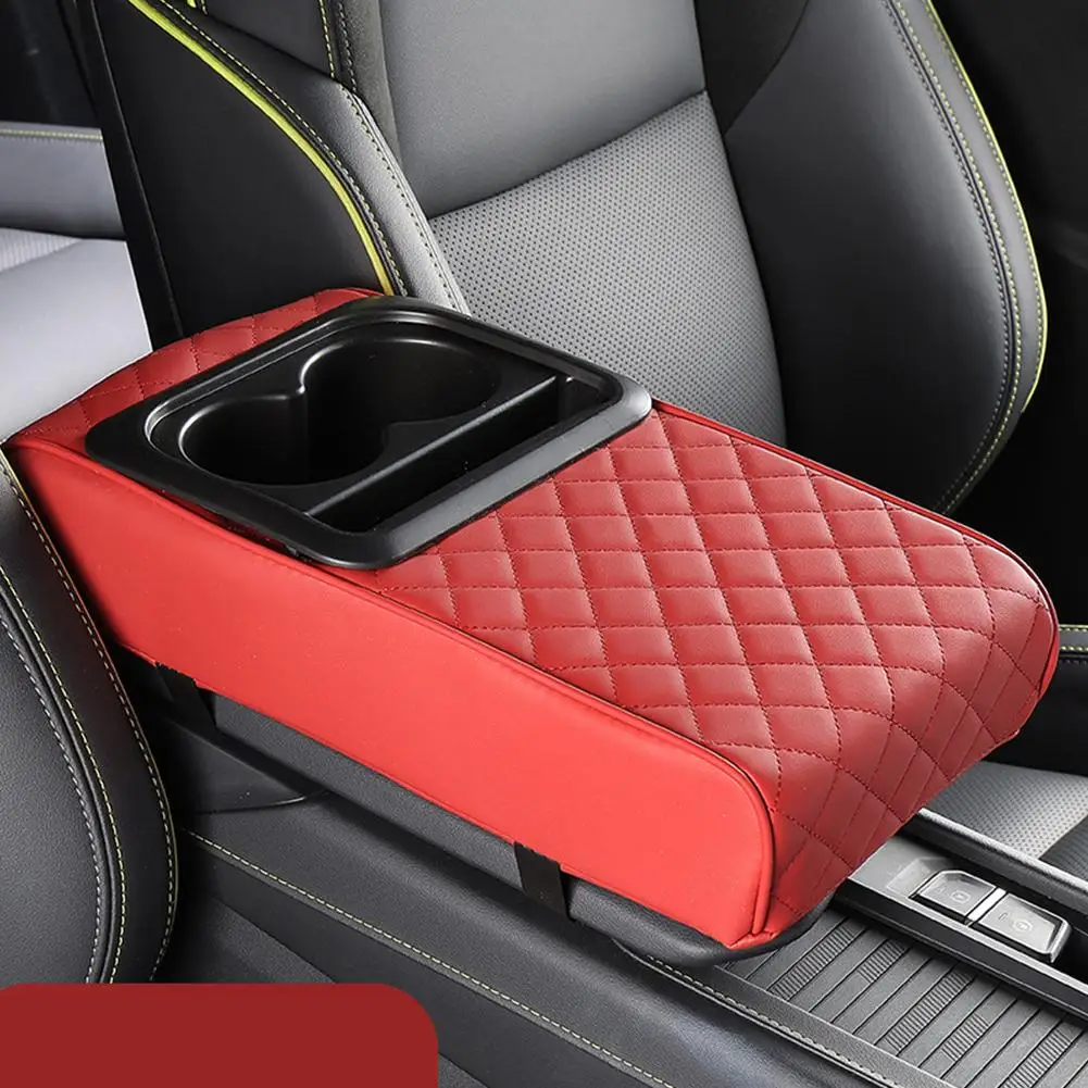 Car Armrest Console Extender with 2 Cup Holders Heightening Pad PU Leather Universal Auto Interior Storage Box Tissue Organizer