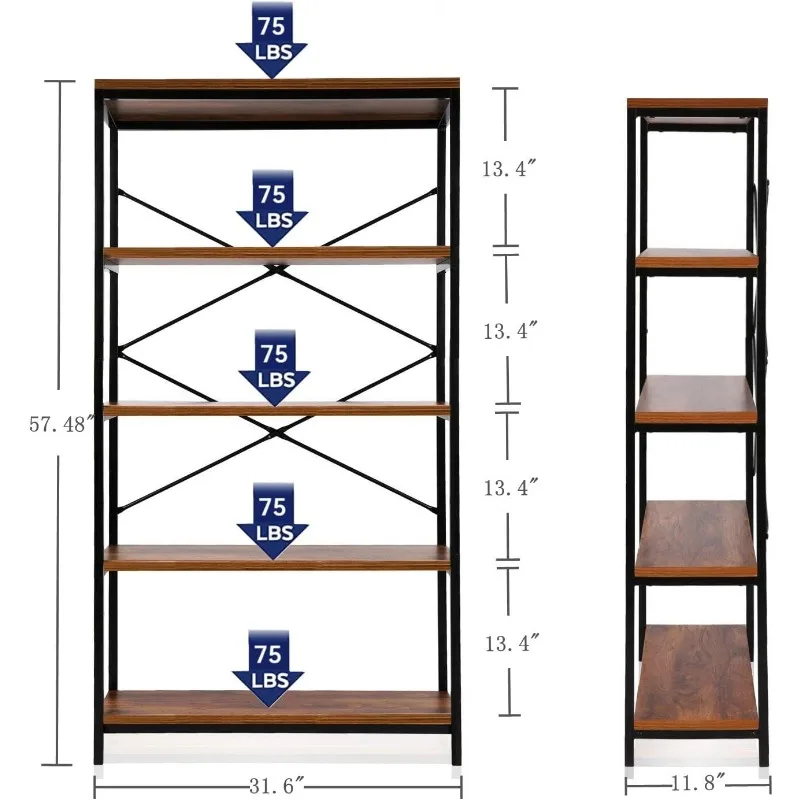 Himimi Industrial Bookshelf 5-Tier, Bookcase 58