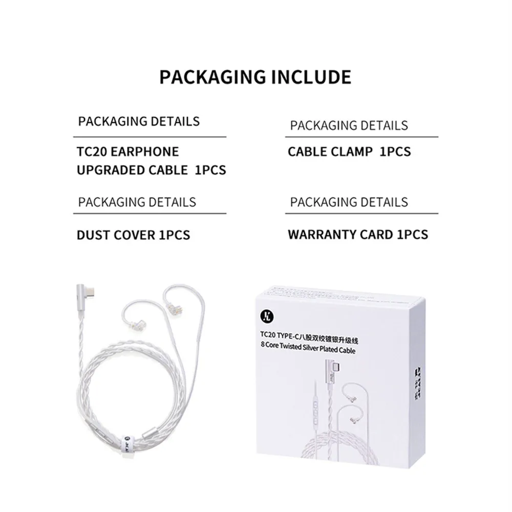 JCALLY-OFC نوع C الراقية مكبر للصوت سماعة ترقية كابل ، TC20 ، الفضة مطلي ، BES3001SP ، QDC دبوس مع هيئة التصنيع العسكري ل ZAT ، PR2 ، CN1