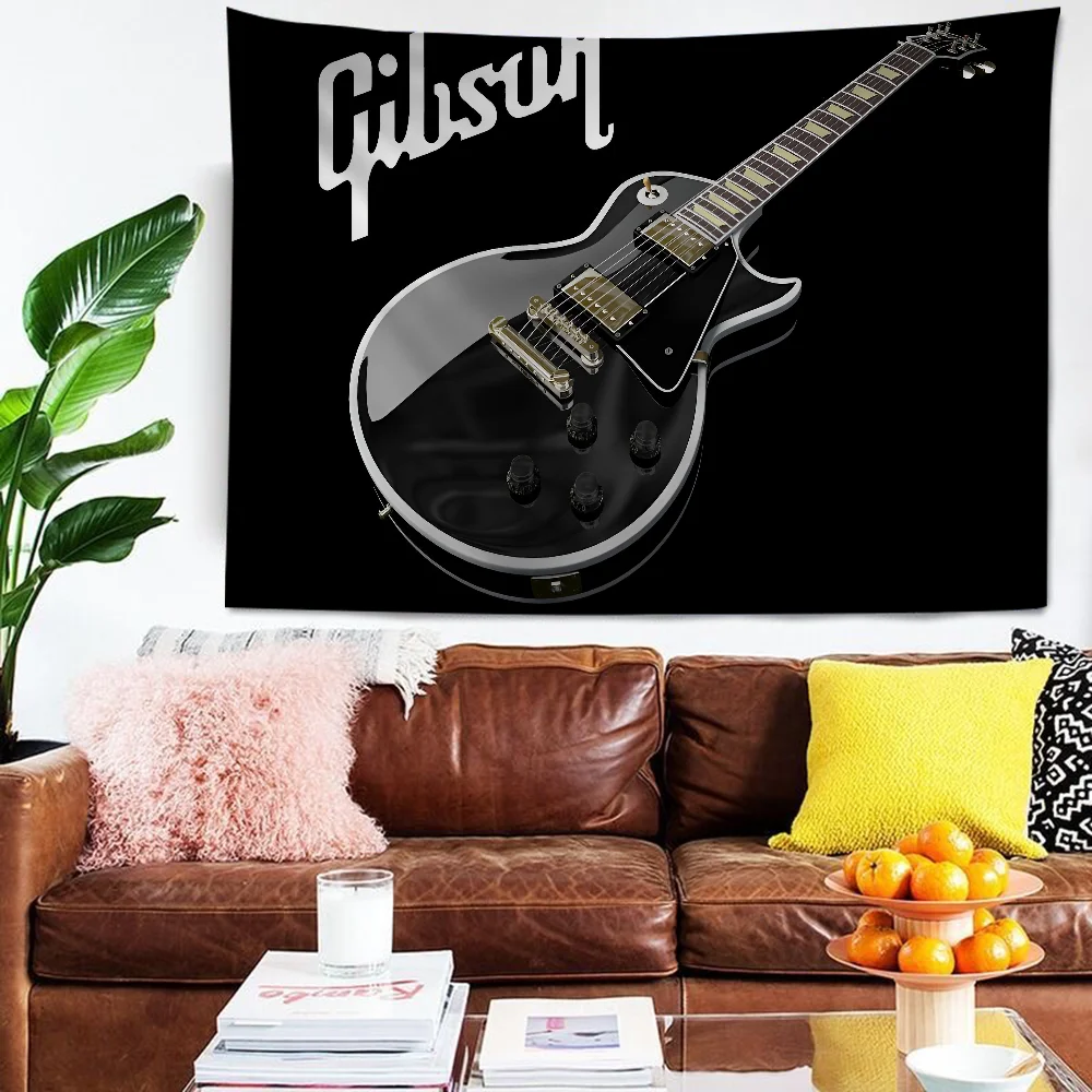 

Gibson Guitar Logo Cartoon Tapestry Hippie Flower Wall Carpets Dorm Decor Art Home Decor