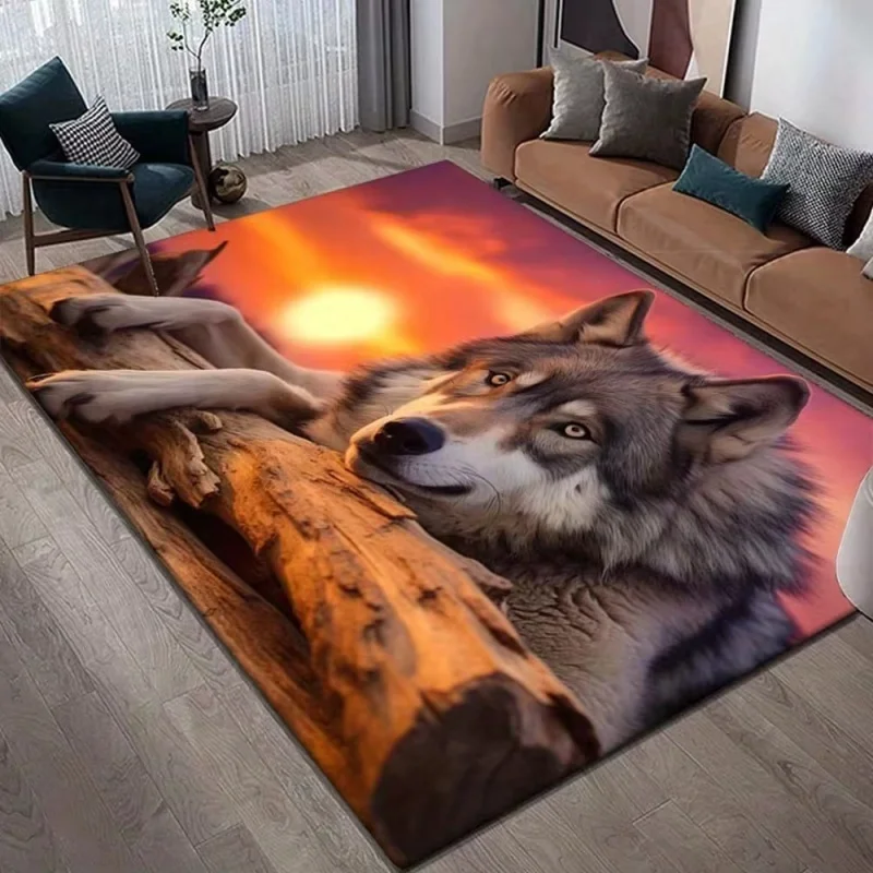 2D White Tiger Blue Ornate Frame Print Large Area Rug Soft Flannel Non Slip Floor Carpet for Living Room Fantasy Animal Theme