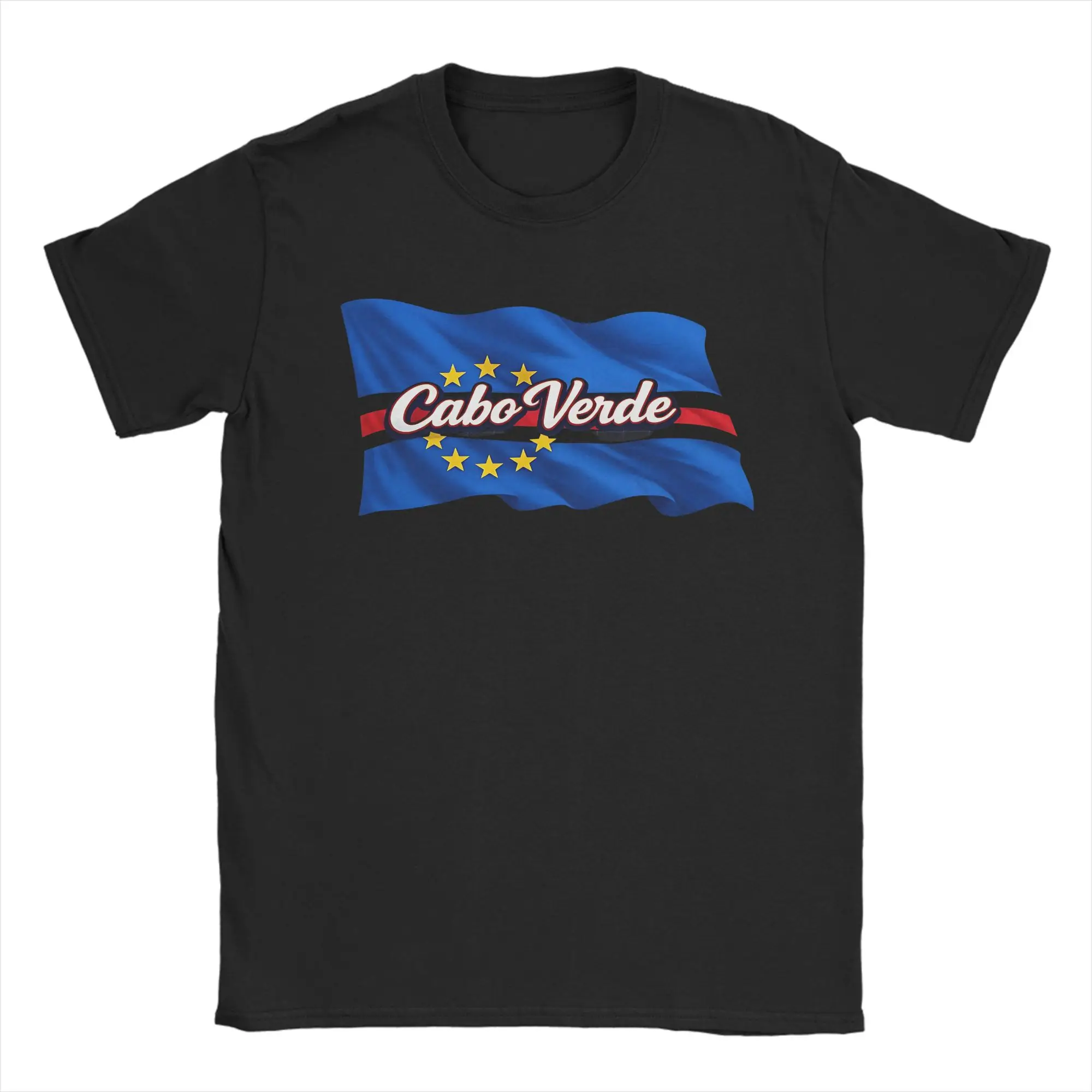 Men's Cabo Verde Flag Cape Verdean Pride Script Typography T-Shirts  Cotton Tees Summer Short Sleeve T Shirt O Neck Casual Shirt