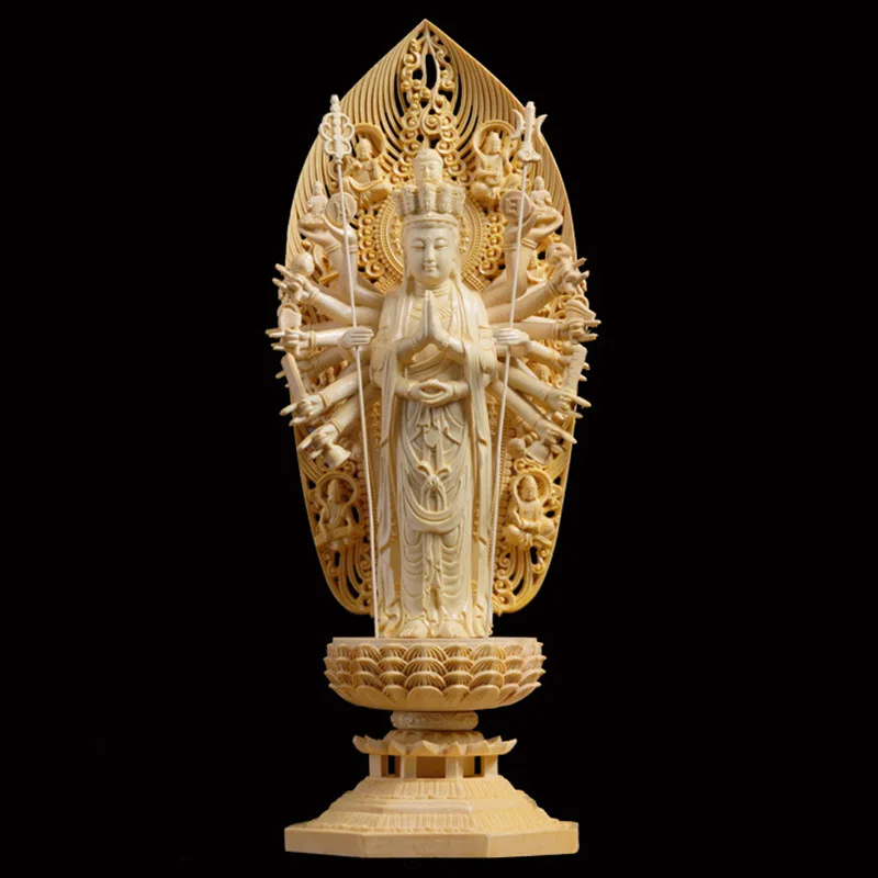 Wood Carved Thousand-Handed Avalokiteshvara (Guanyin) Figurine - 43cm High, Home and Living Room Decor, Perfect Gift