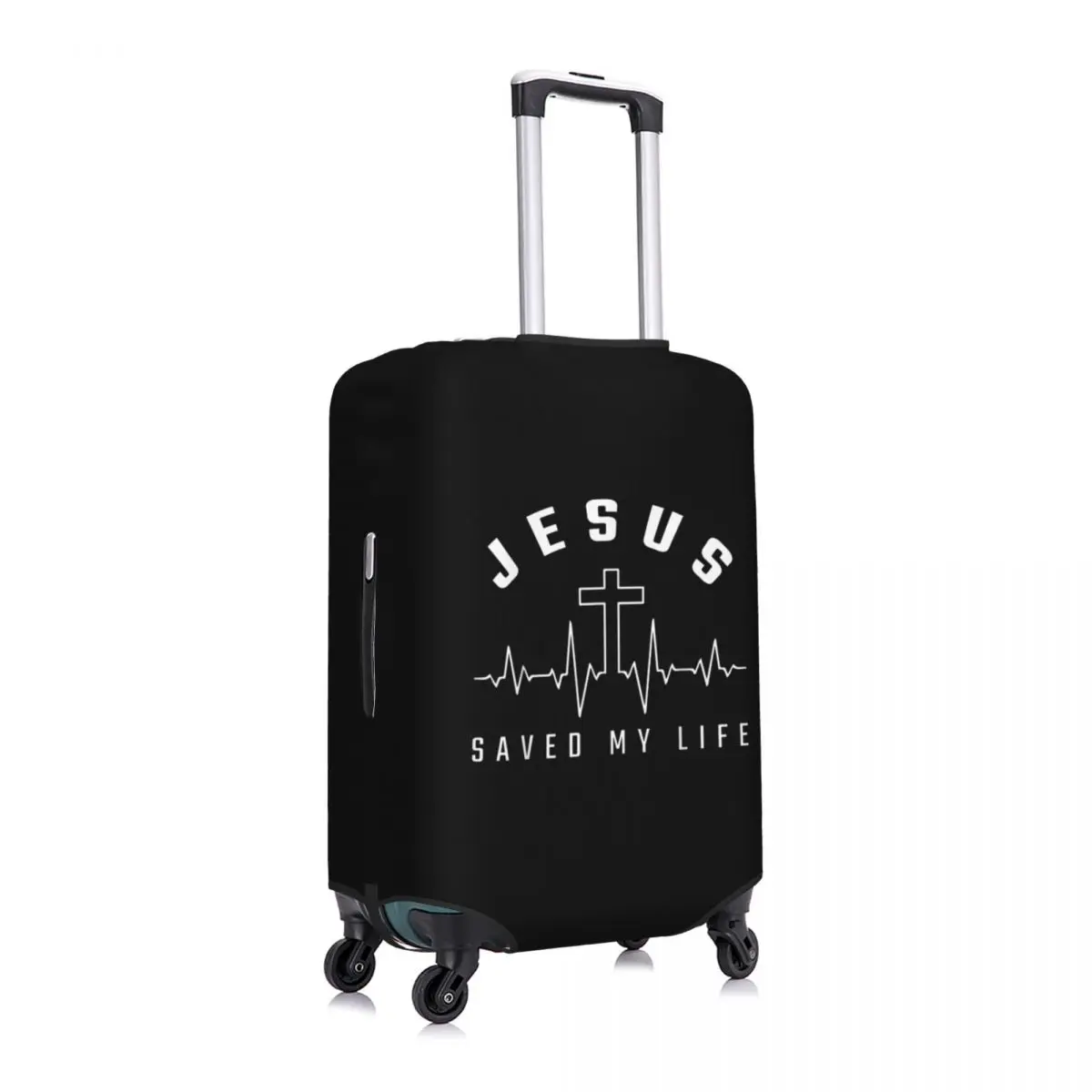 Custom Jesus Saved My Life Luggage Cover Elastic Christian Religious Faith Travel Suitcase Protective Covers Fits 18-32 Inch