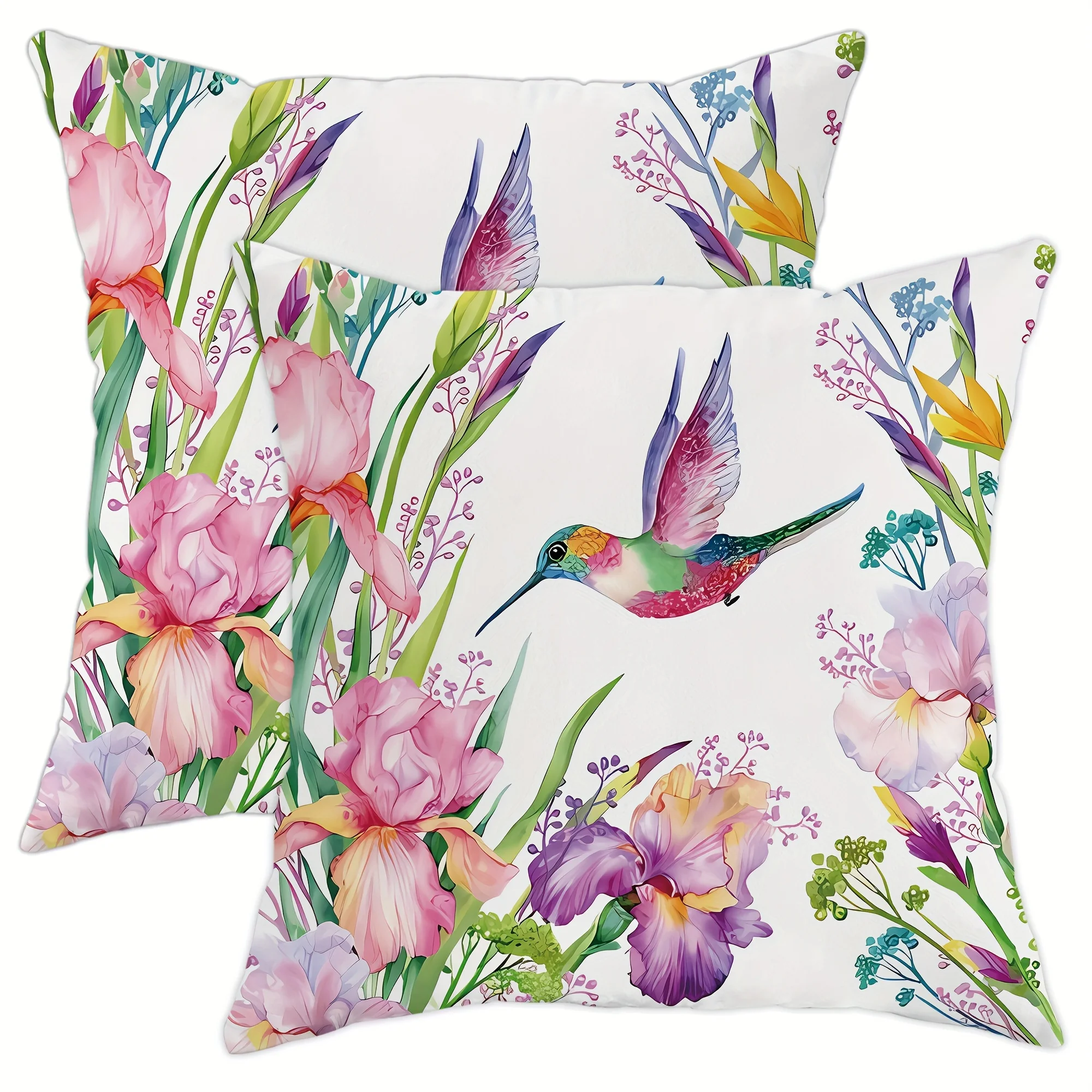 Floral Bird Purple Pink Satin Fabric Throw Pillow Covers 45x45Cm Living Room, Bedroom, Sofa Bed Decoration And Gift