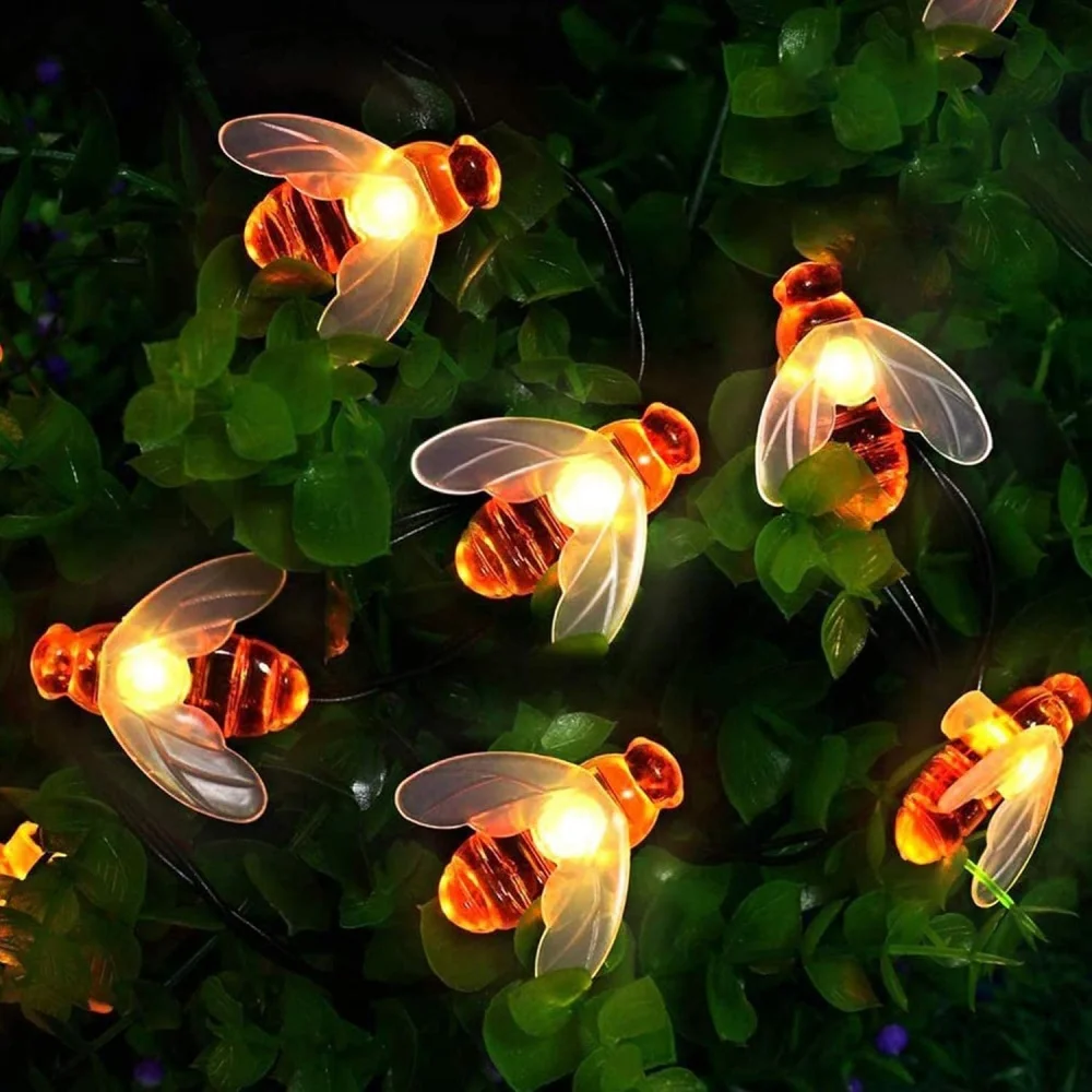 Solar String Lights Outdoor Waterproof 20/50LED Bee String Light for Garden Christmas Home Festival Decorative Xmas Lighting