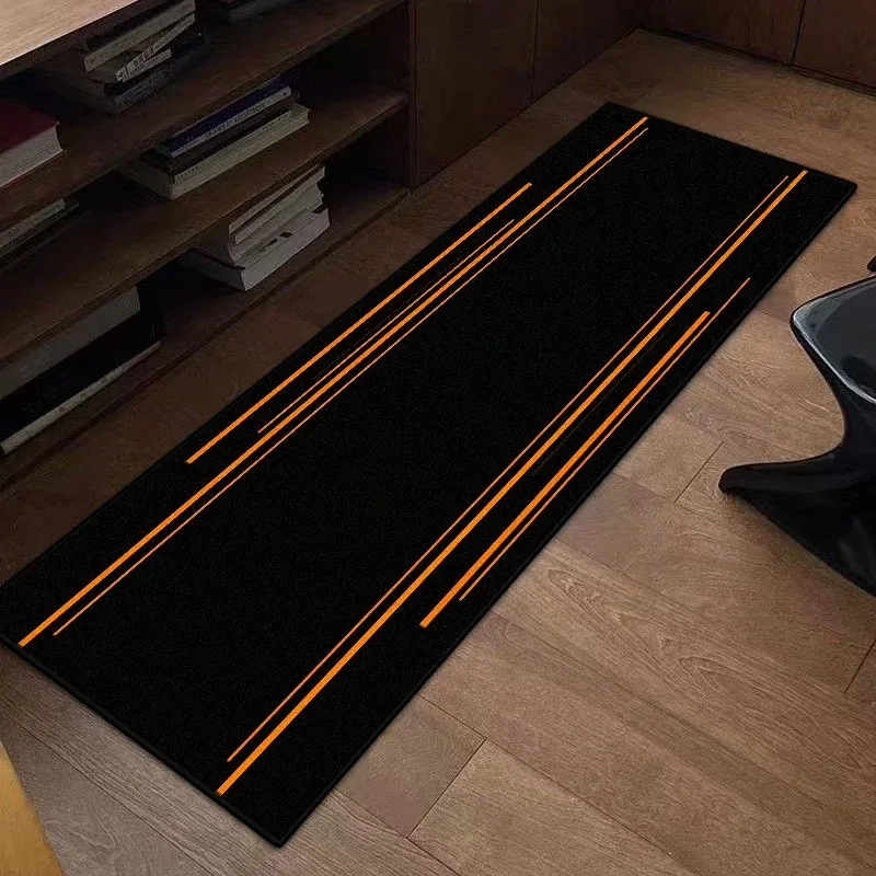 Moderner schwarzer Teppich mit diagonalen orangefarbenen Linien, rutschfester rechteckiger Teppich für Wohnzimmer, Arbeitszimmer, Dekor, weiche Bodenmatte