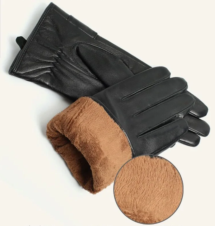 100% High Quality Real Leather Gloves Touch Screen Gloves Women Sheepskin Gloves Thicken Warm Brown Lady Warm Fleece Mittens