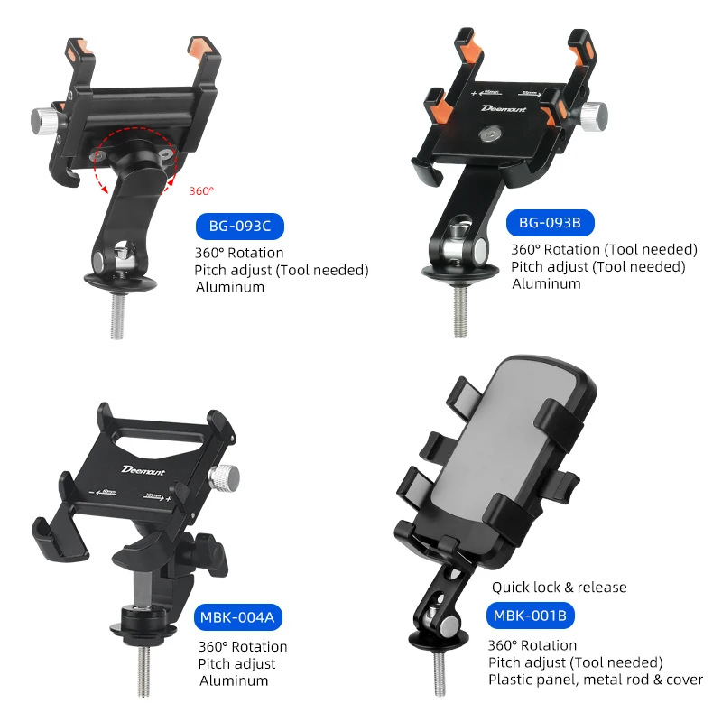 Deemount Mtb Road Bike Mobile Phone Support Bracket Tilt Adjustable 360-degree Rotated Cell Phone Stand Rack Bicycle Parts