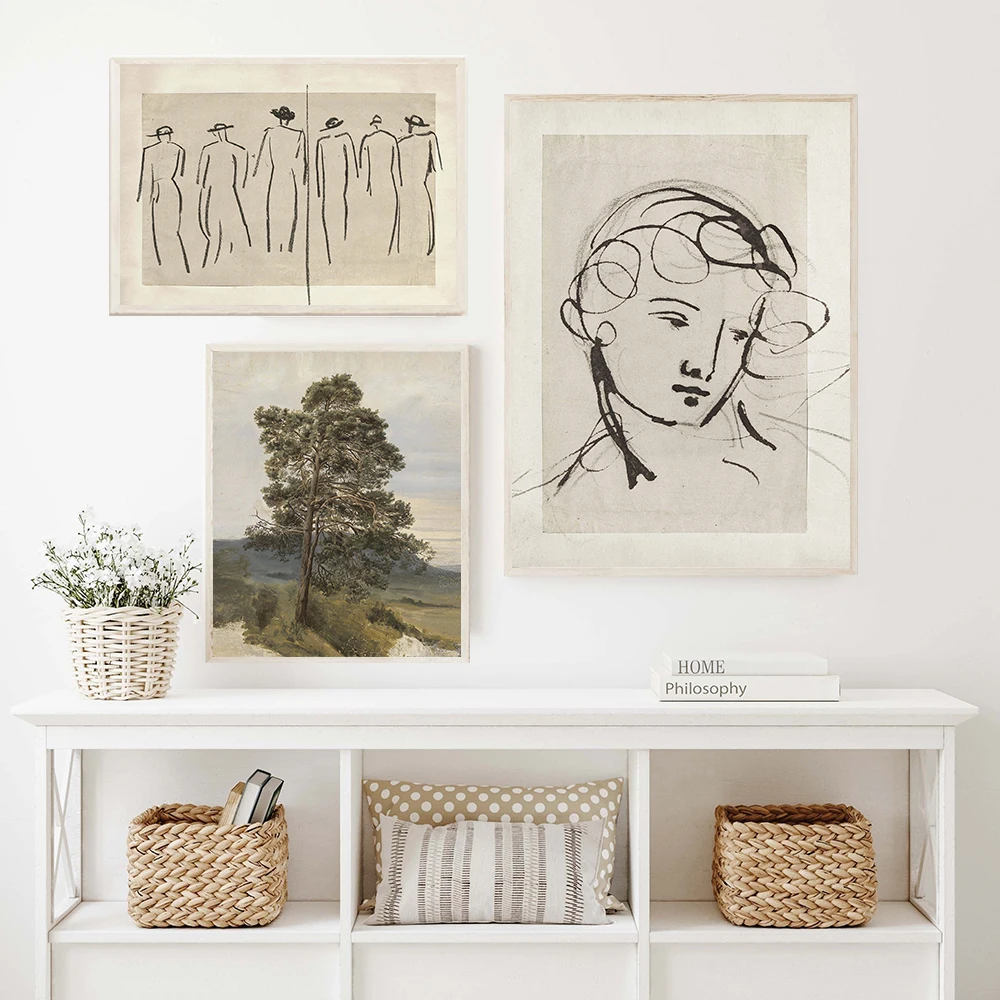 European Country Landscape Poster Vintage Art Print Portrait Sketch Canvas Painting Retro Gallery Wall Picture Living Room Decor