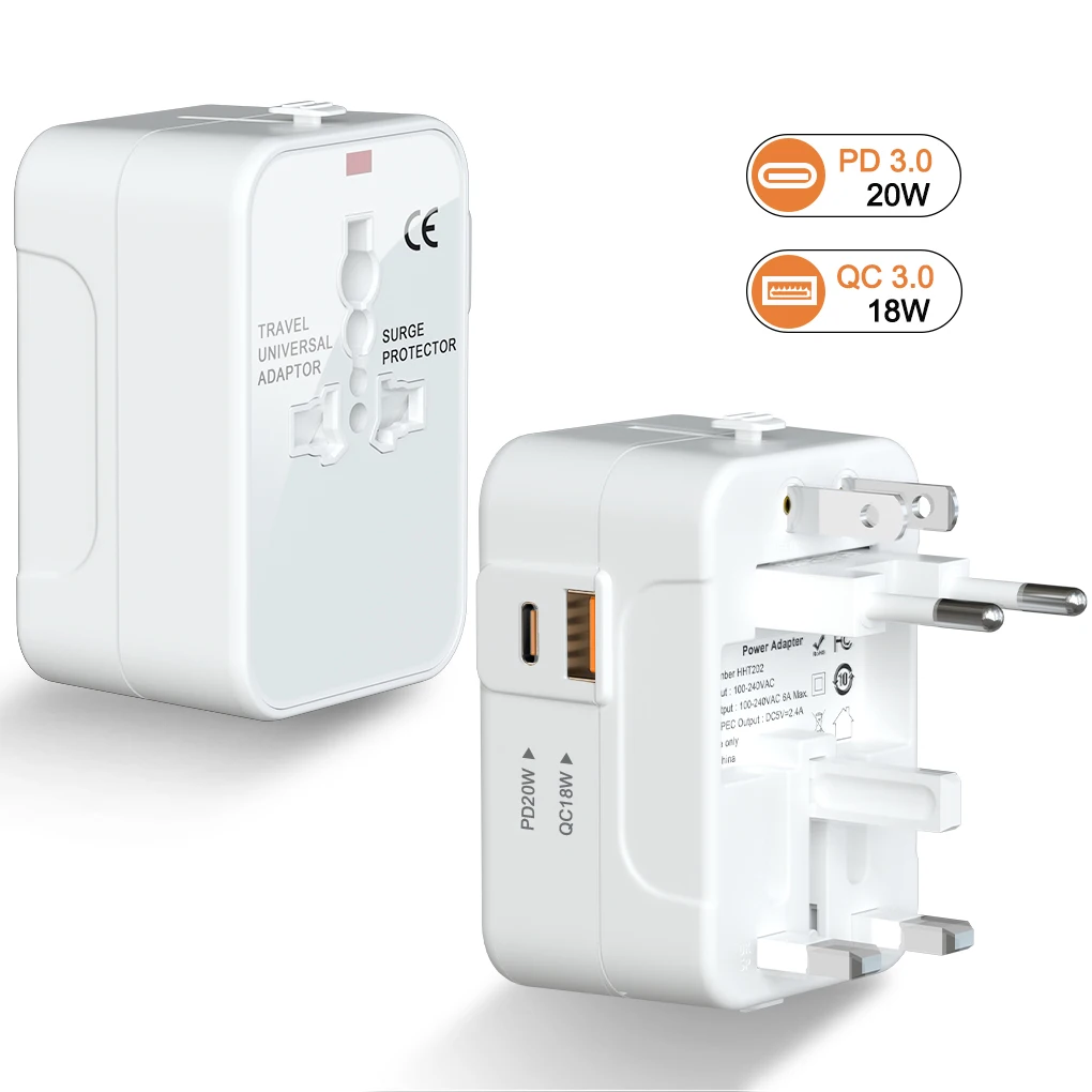 

20W PD QC3.0 Global Travel Adapter US UK AU EU Plug Converter USB Type C Smartphone Fast Charging For Travelling