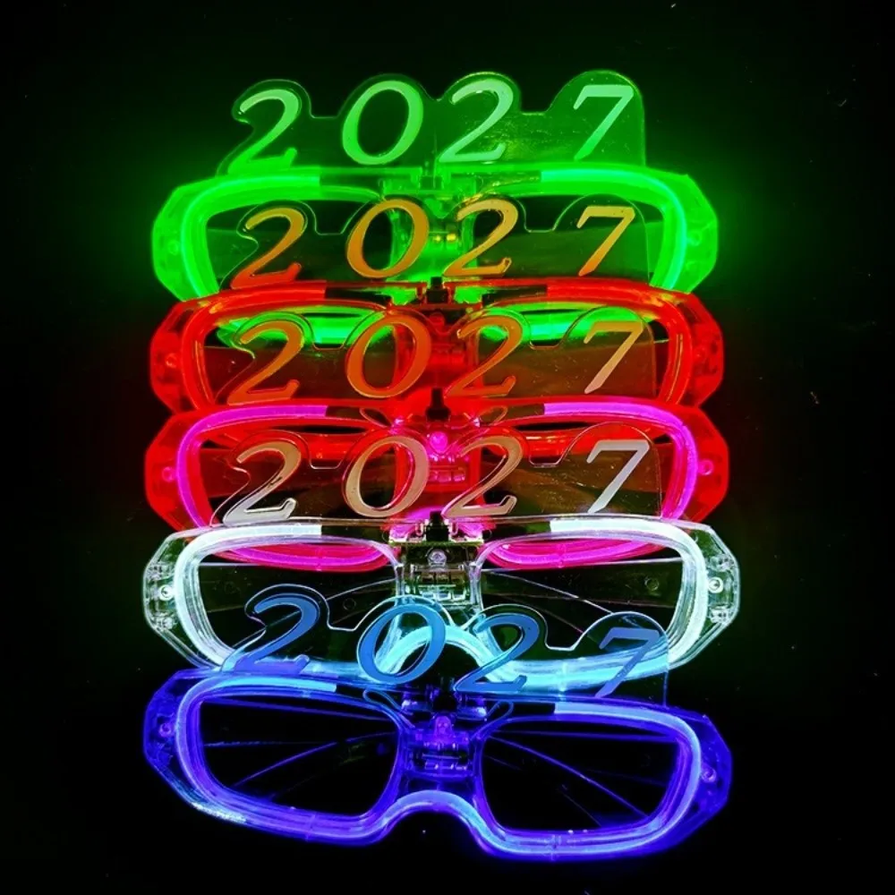 Funny New Year Glow Glasses Number Cool 2027 LED Glow Glasses Heart Shape Plastic New Year Party Glasses Masquerade Party