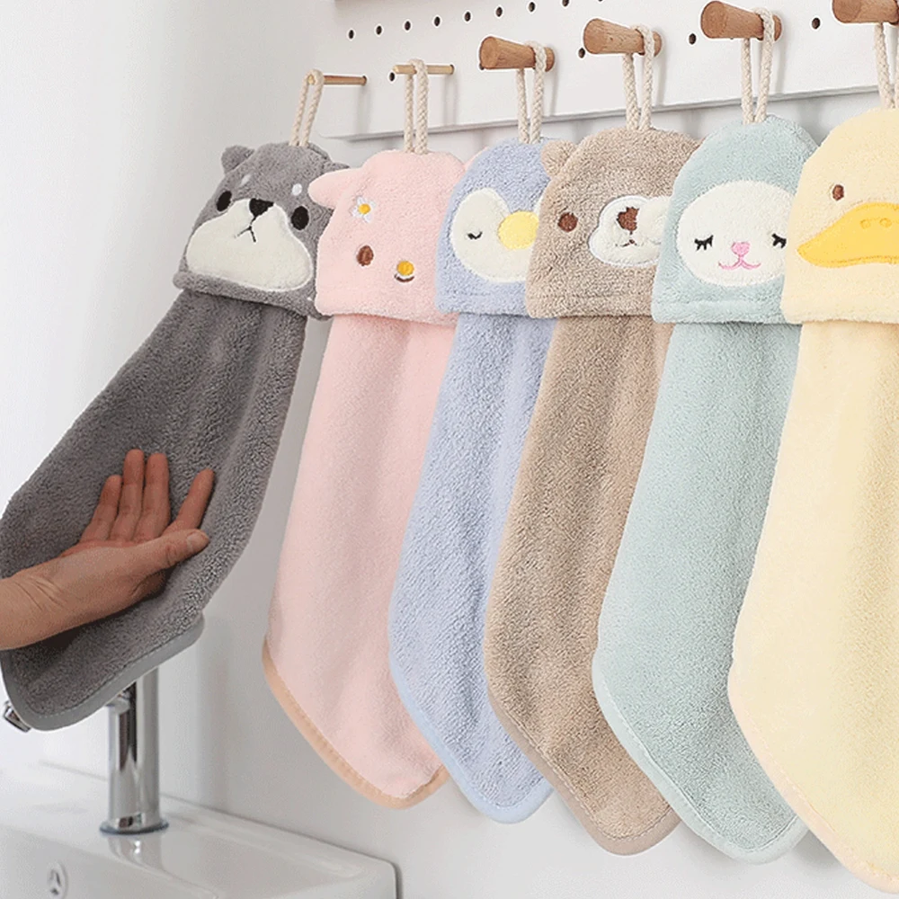 1pc Cute Cat Kitchen Cleaning Towel Hanging Hand Towels Absorbent Dishcloths Coral Velvet Soft Cleaning Cloth Rag Kitchen Cloth