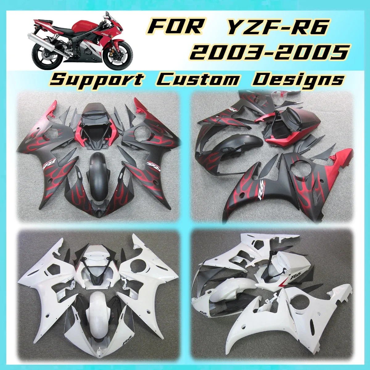 Multiple Designs 2003 2004 2005 YZFR6 Motorcycle Plastics Fairing Kit for Yamaha YZF R6 03 04 05 Fairings Easy Install