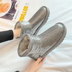 Flat Waterproof Round Toe Tabi Booties Shoes for Woman Silver Ankle Women's Snow Boots Boot Female New Rock Spring 2024 Gothic