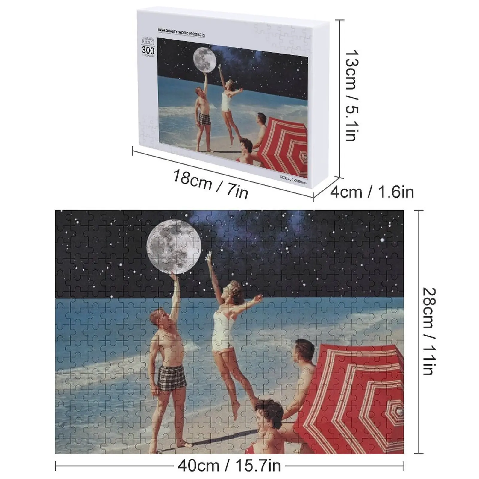 Reaching for the Moon // Beach Games Jigsaw Puzzle Adult Wooden Personalized Gifts Puzzle