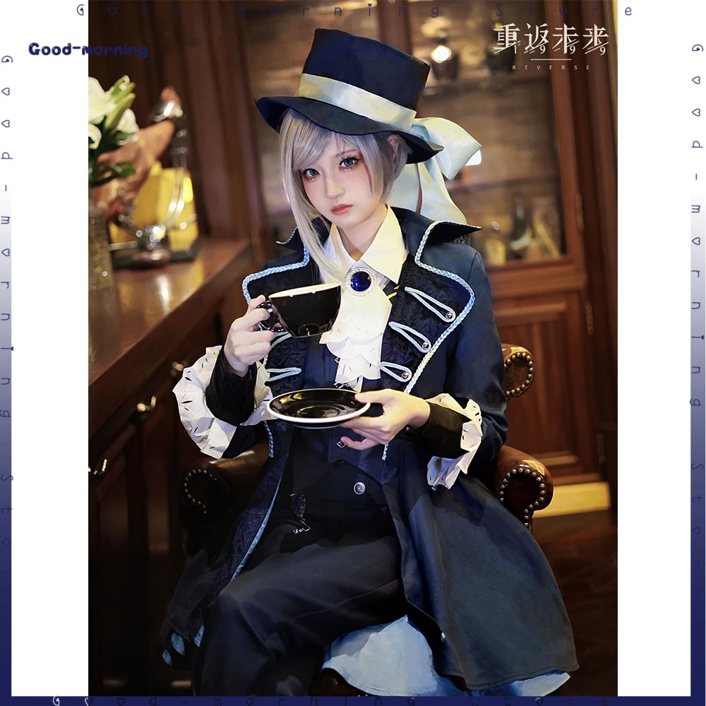 Anime game Reverse:1999 Vertin Cosplay Top Hat  wig  Costume Vertin high boots Hallowen Party Uniform Adult Role play Full Set