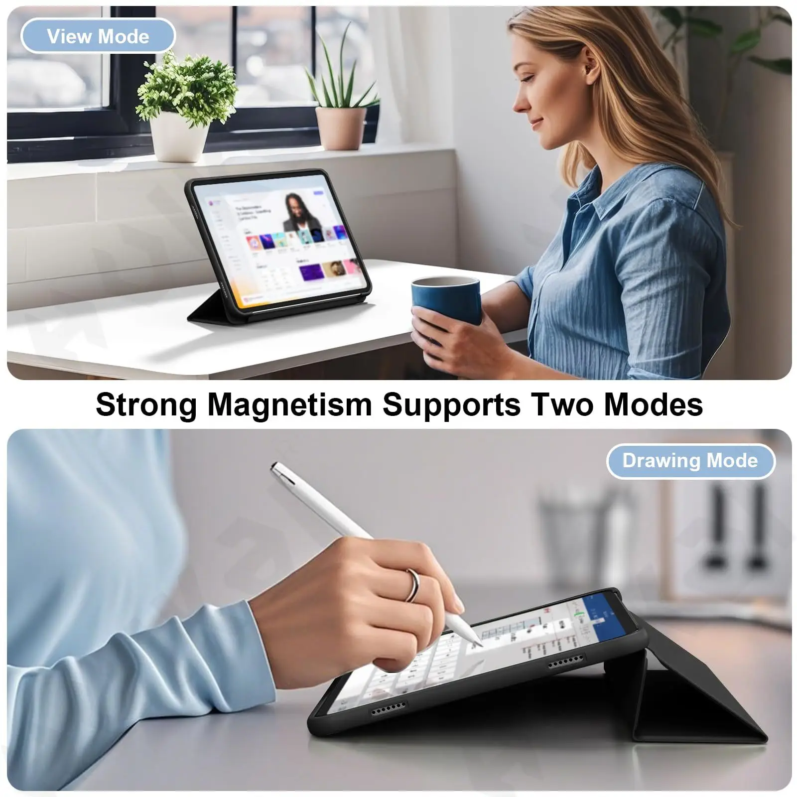 حافظة لهاتف سامسونج جالاكسي تاب A11 S11 S10 FE Plus رفيعة للغاية وشفافة خلفية ثلاثية الطي قلم لوحي شحن تلقائي للاستيقاظ/النوم #6