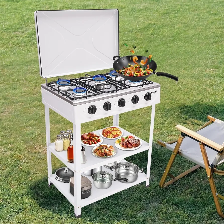 

5-Burner Natural Gas Stove Free Standing Kitchen Cooking Stove with Precise Heat Control Knobs for Home Kitchen Outdoor Camping
