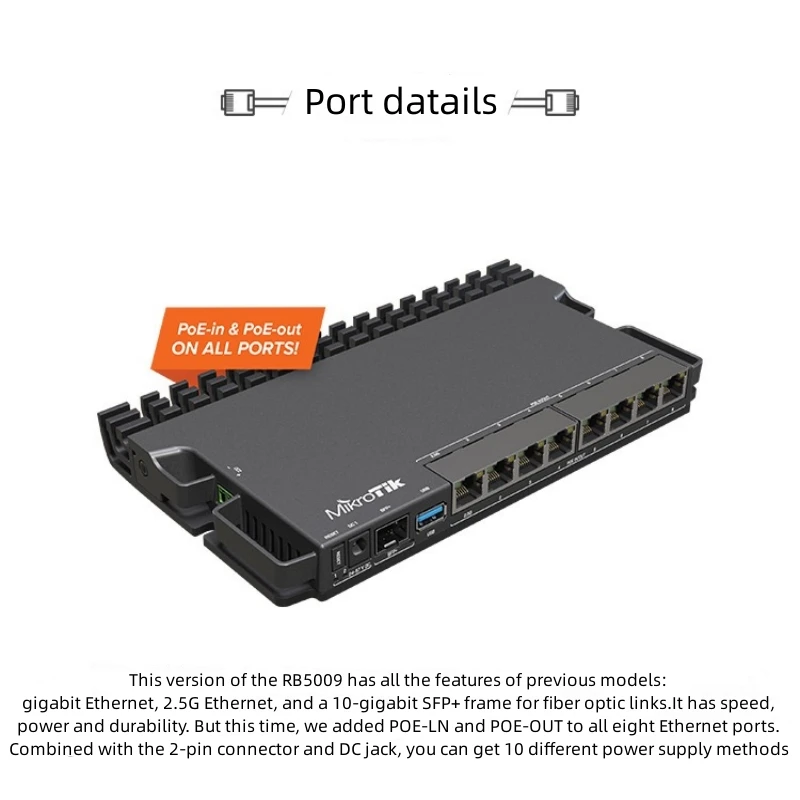 Suitable for MikroTik RB5009UPr+S+IN POE Enterprise-class 10 Gigabit 9-port Smart 48V Wired POE Power Supply Router