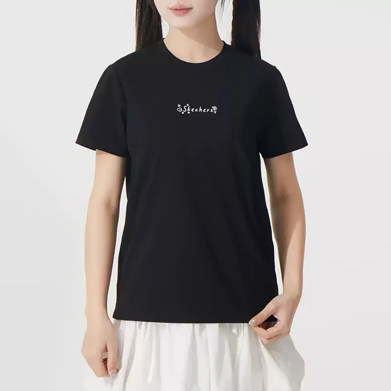 Skechers short-sleeved T-shirt for women, summer round-neck casual sports loose black sleeveless design P225W304-03K8