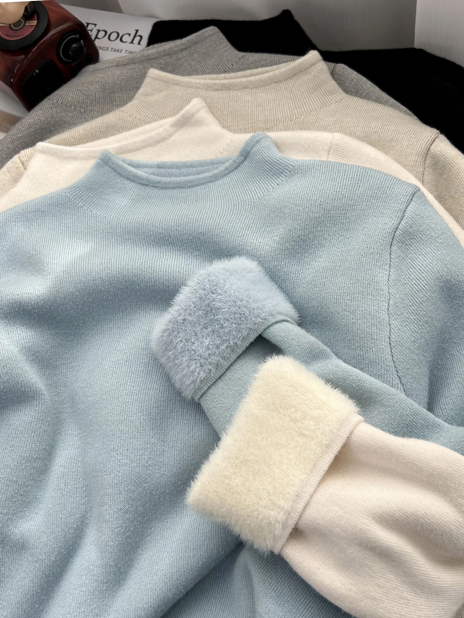 

Женский вязаный свитер на флисовой подкладке с высоким воротником, утепленный, осенне-зимний, теплый, из мягкого хлопка, с длинными рукавами