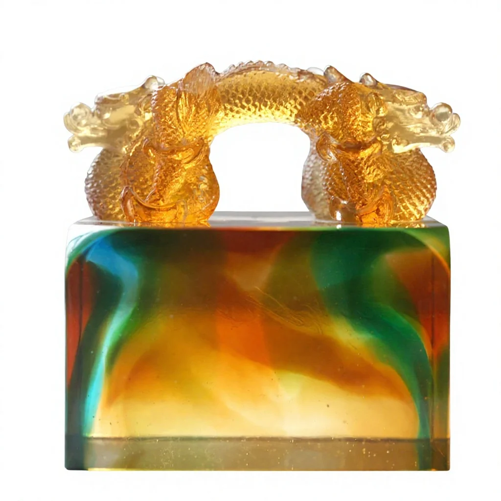 R#* ArtFamily Customizable Crystal Crafts Chinese Gift Dragon Seal Glass Statue Lost-Wax Process Jiangsu Feng Shui Animal Theme
