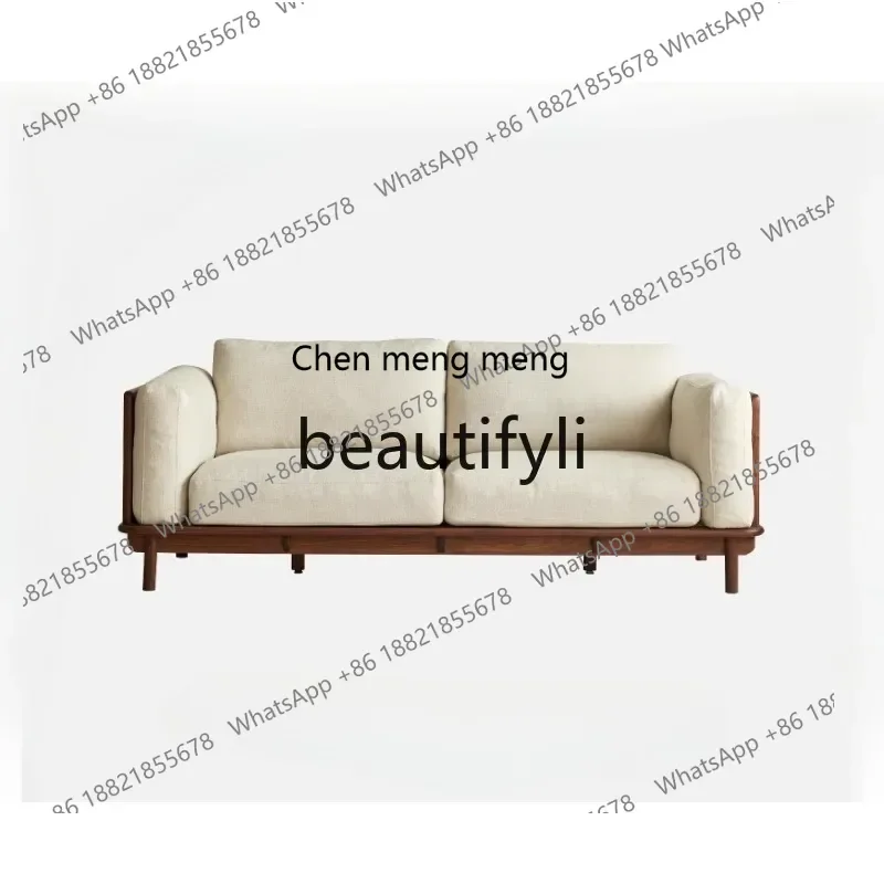 

182Q North American black walnut sofa retro solid wood three-person living room sofa removable and washable fabric